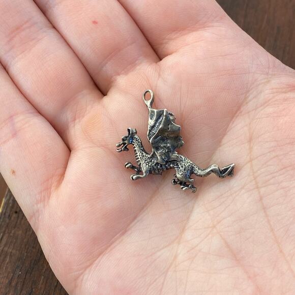 Vintage 925 Sterling Silver Large Dragon Mythical Creature Pendant Charm - Picture 1 of 5